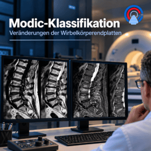 Modic-Klassifikation der Wirbelkörperendplatten in der MRT – radiologischer Befundarbeitsplatz mit sagittalen MRT-Aufnahmen der Lendenwirbelsäule