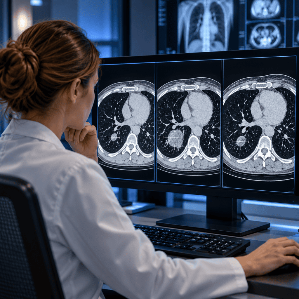 iRECIST-Verlaufskontrolle unter Immuntherapie mit CT-Messung einer Tumorläsion