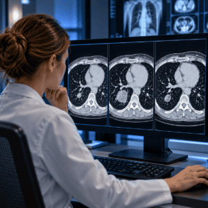 iRECIST-Verlaufskontrolle unter Immuntherapie mit CT-Messung einer Tumorläsion